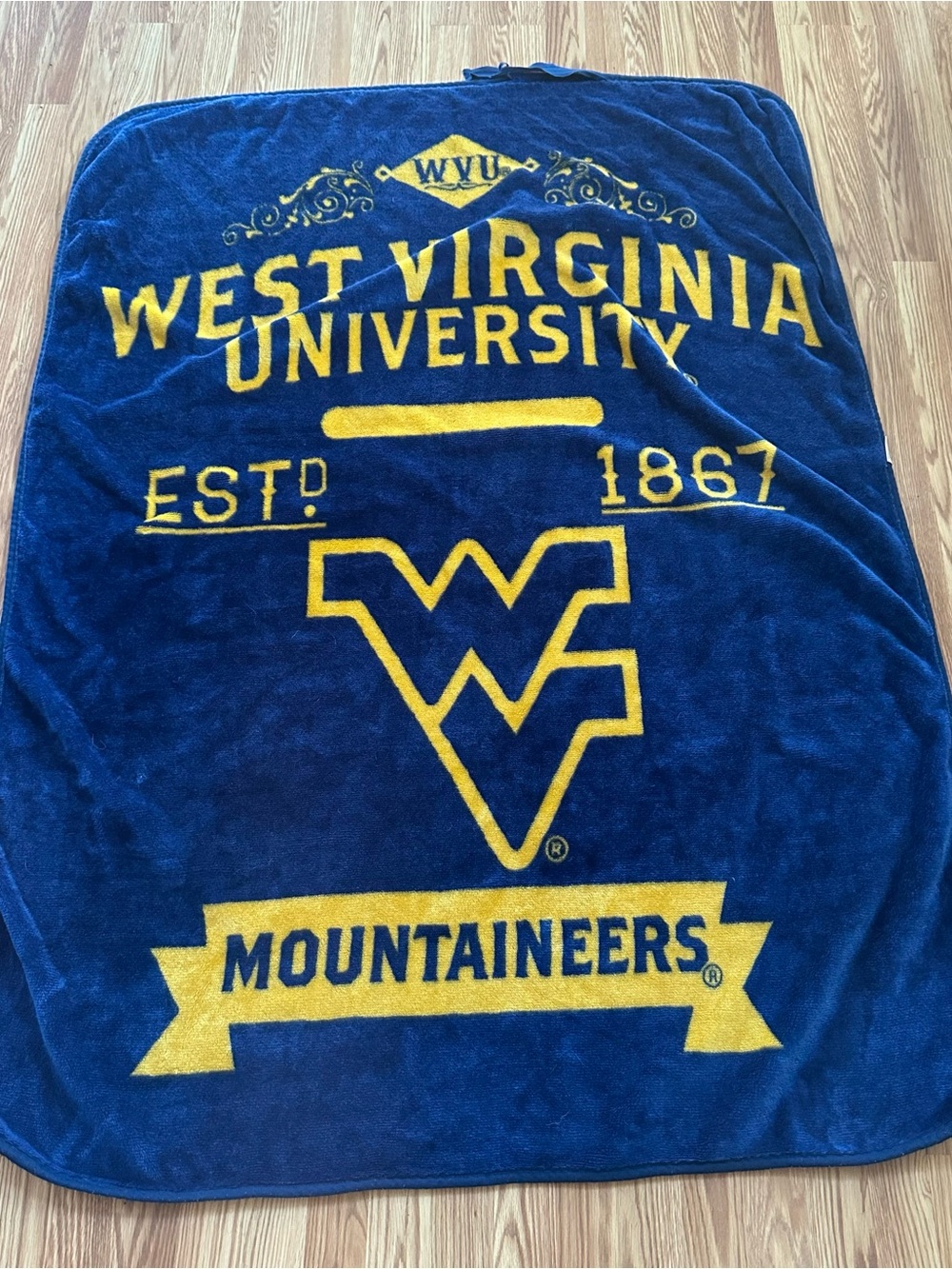 West Virginia Mountaineers Navy and Gold Plush Throw Blanket